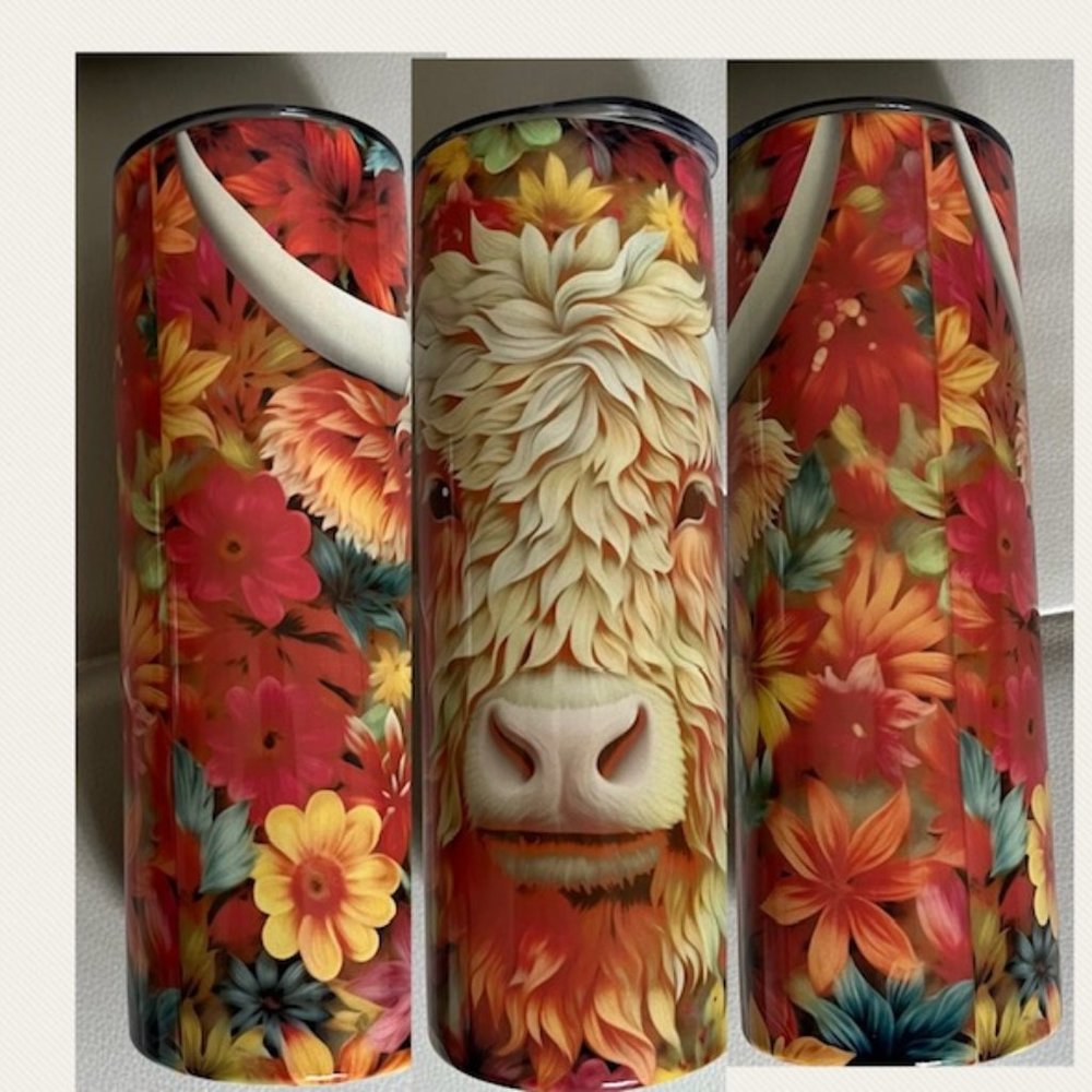 Highlander Cow 3D 20oz Skinny Tumbler - NWT